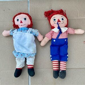 Vtg Knickerbocker Raggedy Ann & Raggedy Andy Dolls Pair 15” Tall